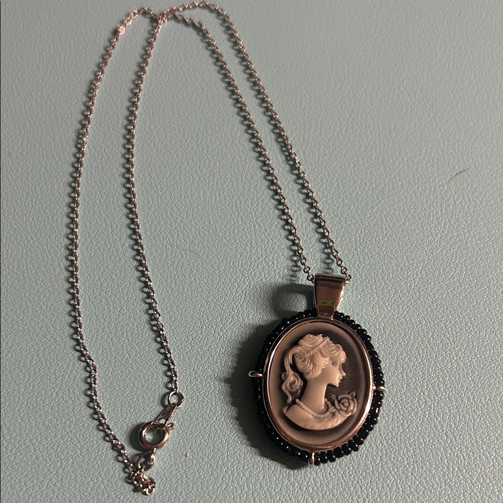 Sterling Silver and Blackโ Cameo Necklace Seed Bead Trim